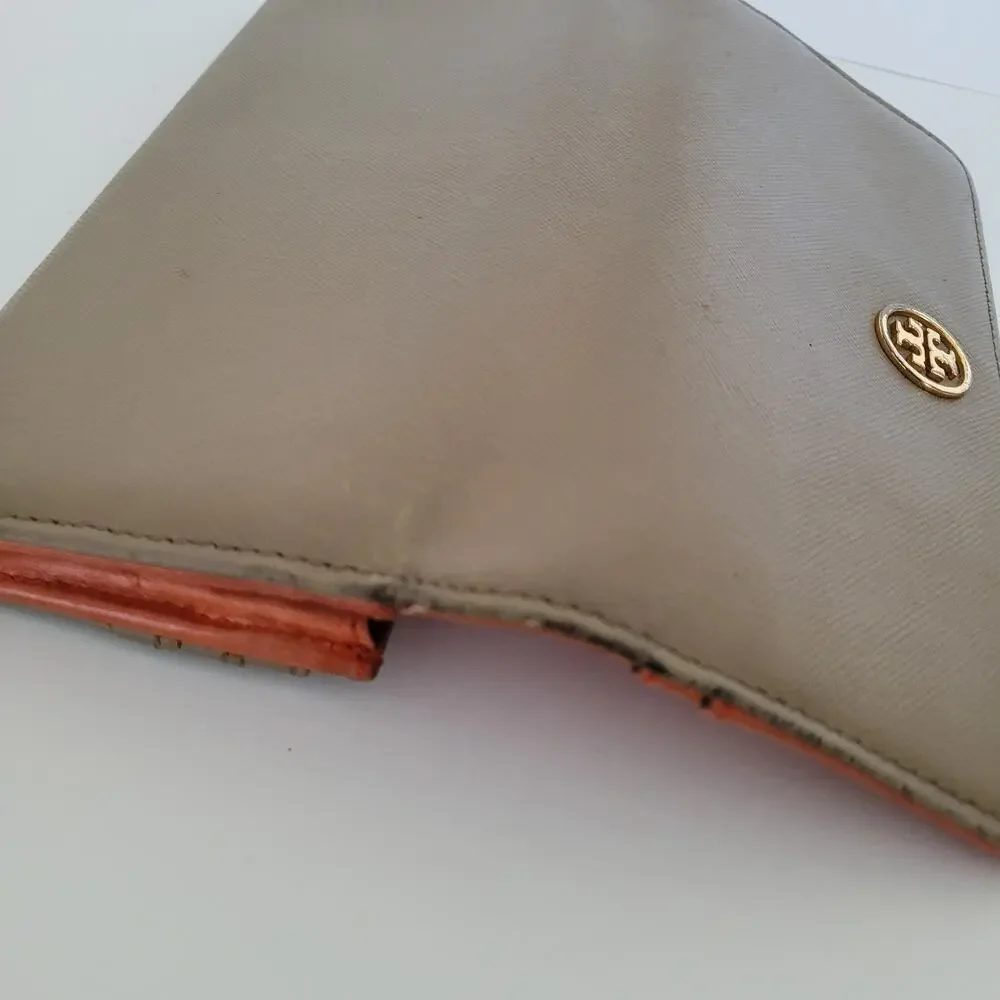 Tory Burch Robinson Wallet Clay Equestrian Orange Leather Envelope Continental